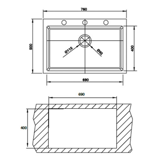 chậu rửa bát đơn Hafele HS-G7650 màu đen 565.84.381