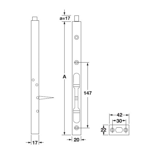 kích thước chốt âm Hafele 911.81.343 dài 300mm