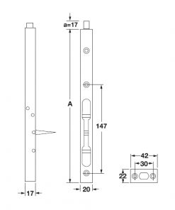 kích thước chốt âm inox Hafele 911.62.183 dài 300mm