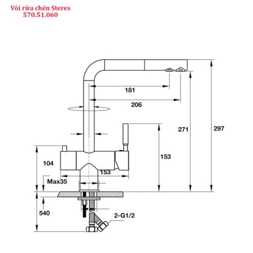 kích thước Vòi rửa bát Hafele Steres 570.51.060