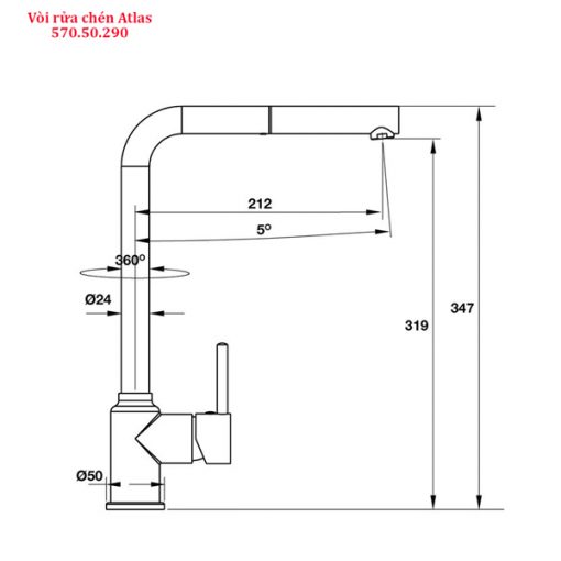 kích thước vòi bếp hafele Titus HT-C319 570.50.290