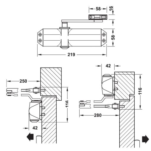 kích thước thiết bị đóng tự động Hafele 931.84.229