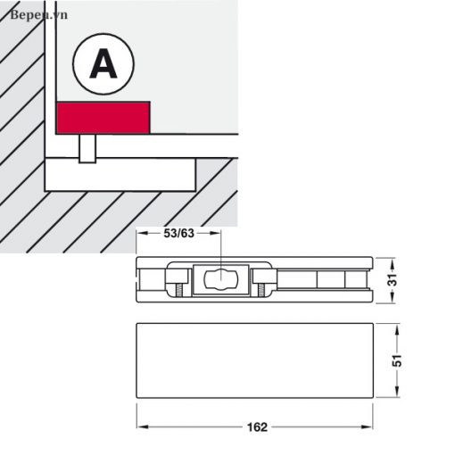 kích thước kẹp kính dưới hafele màu đen 981.00.003