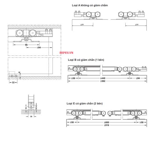 phụ kiện cửa trượt Hafele 40/80/120-P