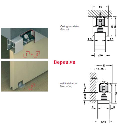 kích thước PHỤ KIỆN CỬA TRƯỢT HAFELE 80P 940.82.250