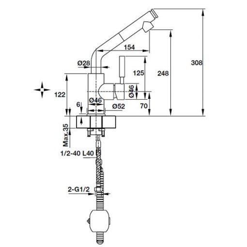 kích thước Vòi bếp Hafele Titus HT-C240 570.51.040