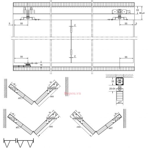 phụ kiện cửa trượt xếp Hafele 50-L 943.10.032