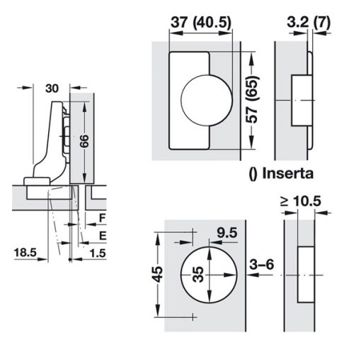 kích thước bản lề blum clip cong 342.15.515