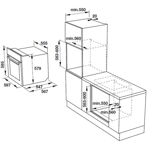 kích thước Lò nướng Hafele HO-KT60E 535.00.340