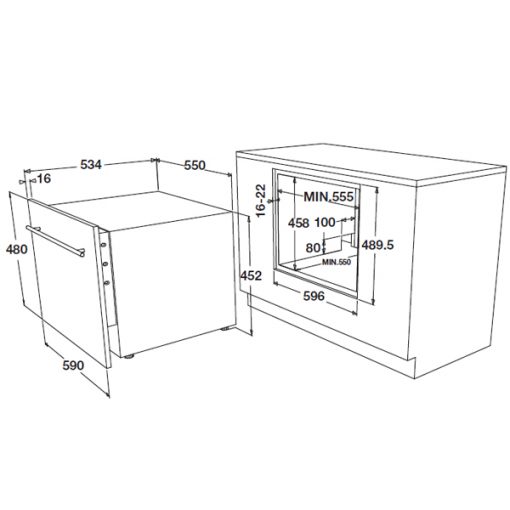 kích thước Máy rửa bát mini âm tủ Hafele HDW-I50A 538.21.240