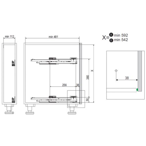 kích thước phụ kiện tủ bếp dưới 15cm kessebohmer Hafele