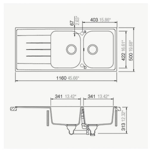 kích thước chậu đá hafele Julius HS-GDD11650