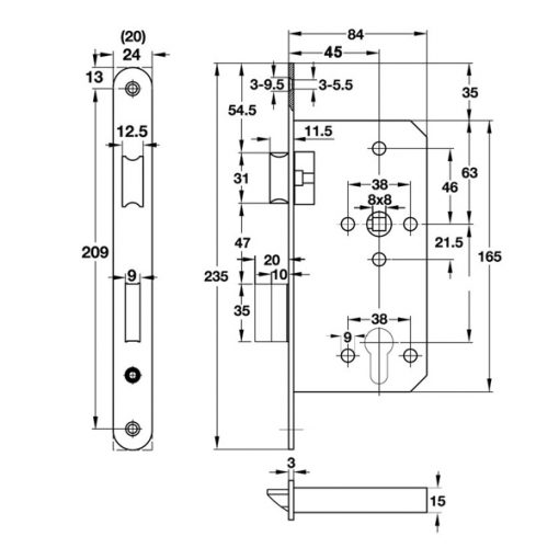 kích thước Thân khóa hafele 489.10.561 CC72/45