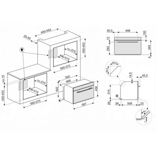 kích thước lò nướng hấp smeg SF4102VCS