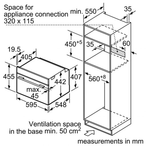 Kích thước lò nướng kết hợp vi sóng Bosch CMG656BS6B