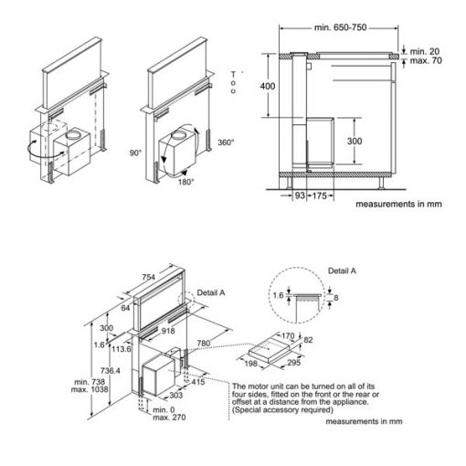 kích thước Máy hút mùi âm bàn Bosch DDD97BM60B