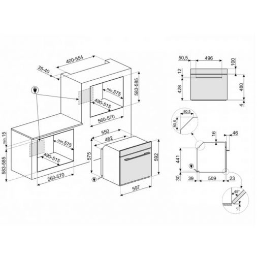 kích thước lò nướng Smeg SF6102PZS