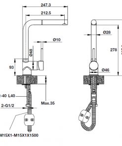 kích thước vòi bếp hafele Titus HT-280