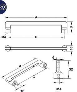 kích thước tay nắm tủ hafele 106.61.223