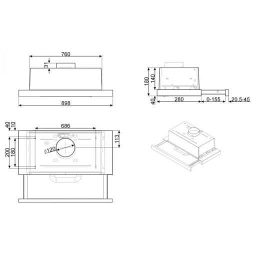 kích thước máy hút mùi SMEG kset92e