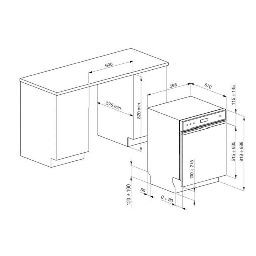 kích thước máy rửa bát bán âm smeg PL3326TX