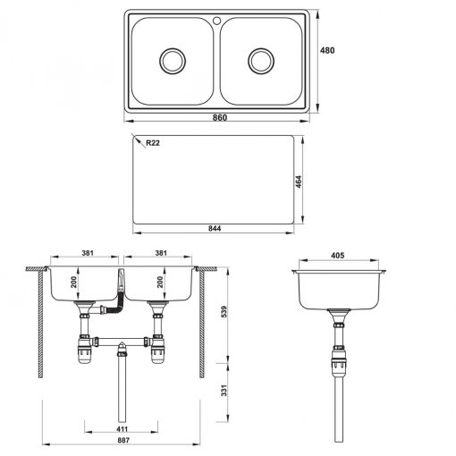 Kích thước CHẬU RỬA BÁT HAFELE CLAUDIUS HS-SD8648 567.20.493