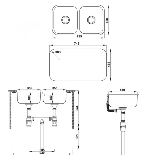 Kích thước CHẬU RỬA BÁT HAFELE CLAUDIUS HS-SD7848 567.20.506