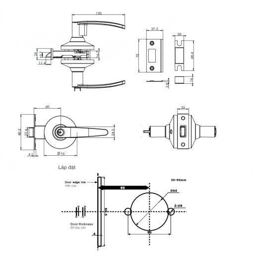 Kích thước KHÓA CỬA HAFELE 489.10.820 SSS