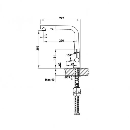 Kích thước Vòi bếp Hafele Hydros HT-C295 570.82.200