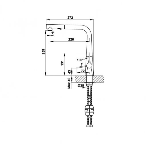 Kích thước vòi bếp Hafele Hydros HT-C360 570.82.210