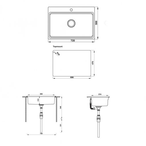 Kích thước chậu đơn hafele Valerian HS-SS7250 567.20.526