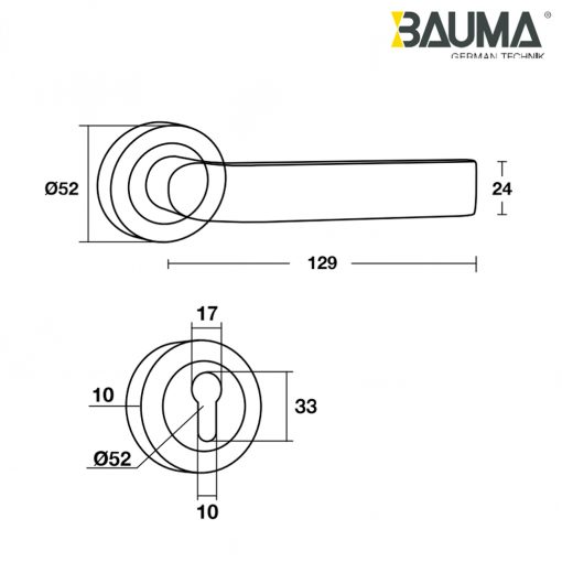 Kích thước Tay khóa cửa Bauma BM055 905.99.086