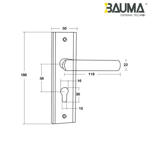 Kích thước Tay khóa cửa Bauma BM066-58 905.99.091