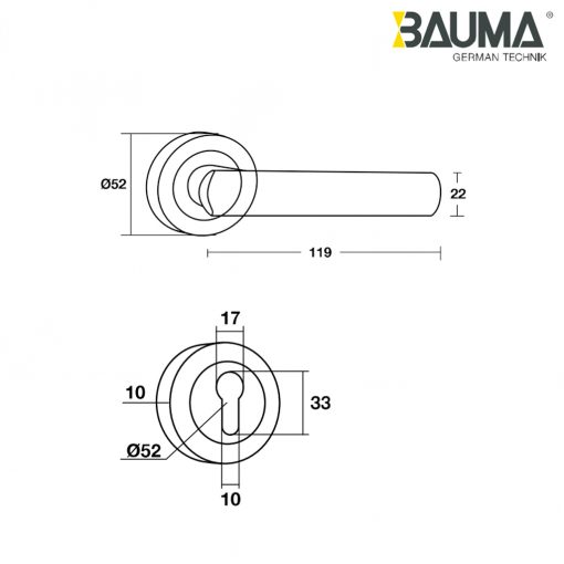 Kích thước Tay khóa cửa Bauma BM066 905.99.089