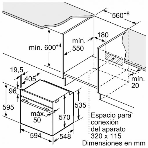 Kích thước LÒ NƯỚNG BOSCH HBA5360S0